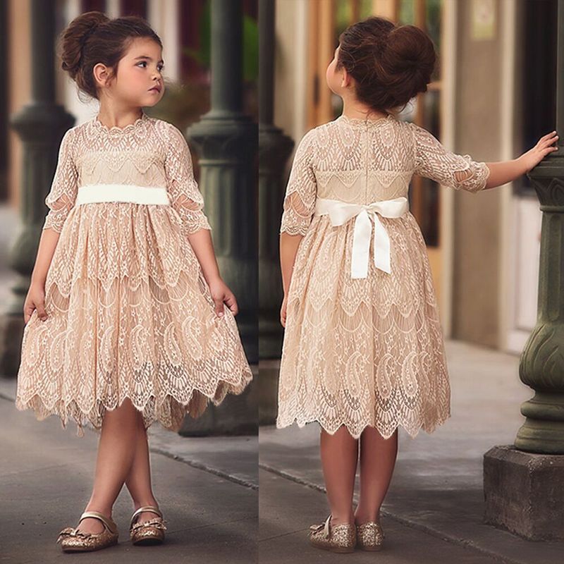 Fashion Solid Color Bowknot Cotton Blend Polyester Girls Dresses