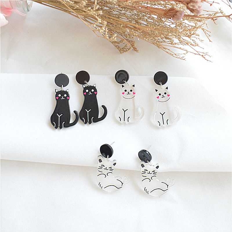 Cartoon Style Cat Arylic Printing Women's Earrings 1 Pair