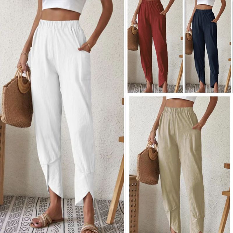 Women's Daily Retro Solid Color Full Length Pocket Casual Pants