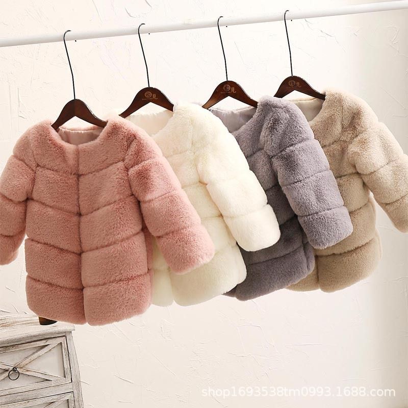 Warm Winter Fashion Solid Color Imitation Fur Girls Outerwear