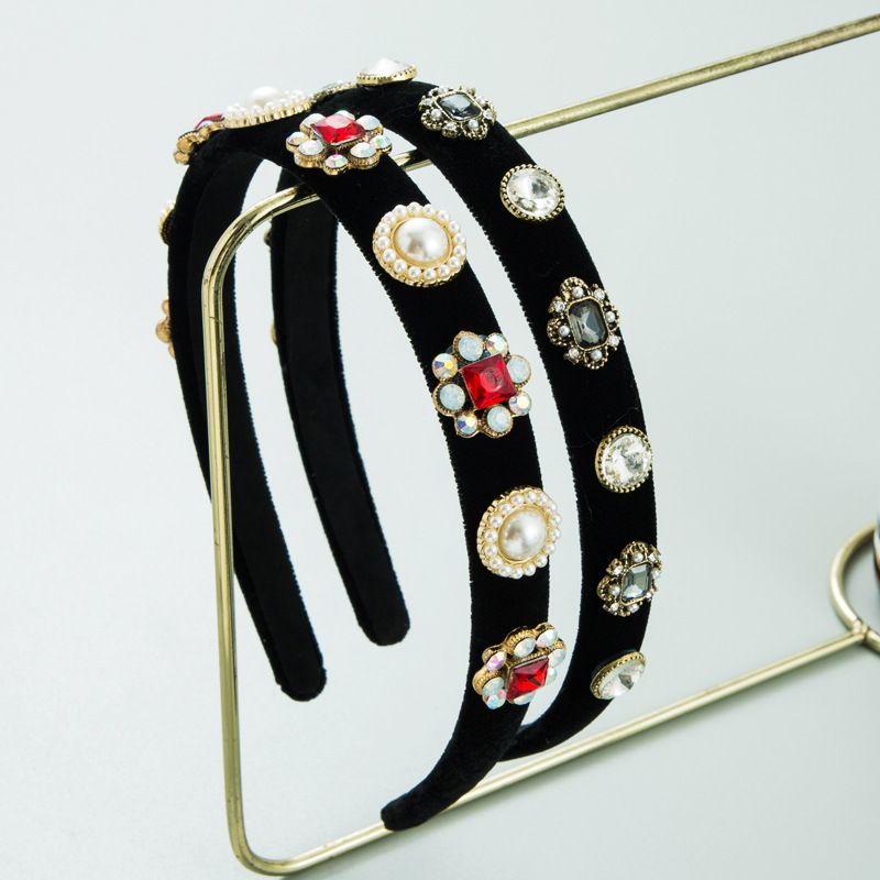 Baroque Style Geometric Cloth Artificial Pearls Rhinestones Hair Band