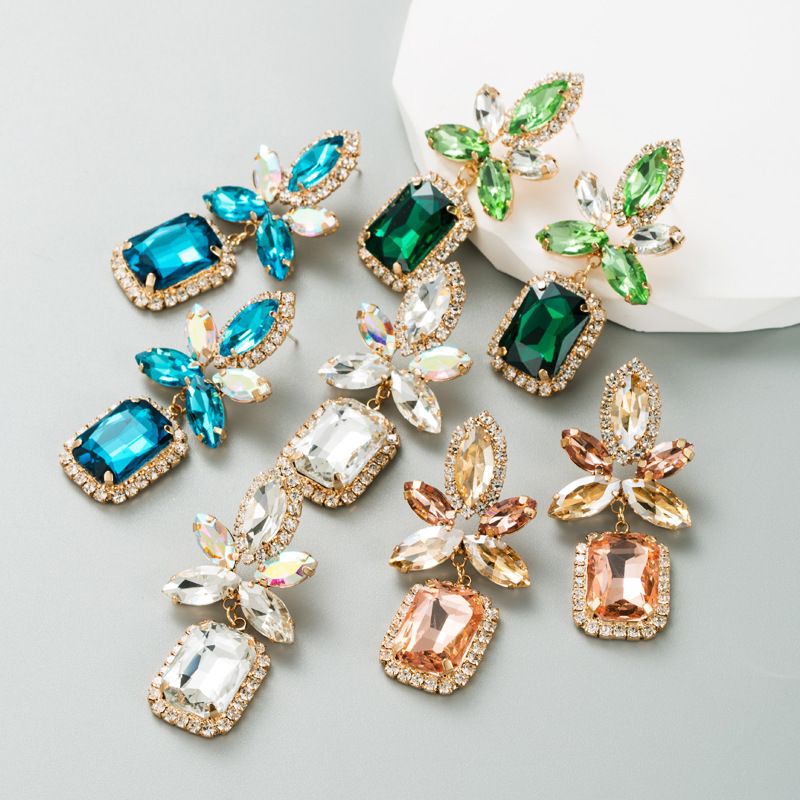 Retro Geometric Alloy Rhinestones Glass Women's Drop Earrings 1 Pair