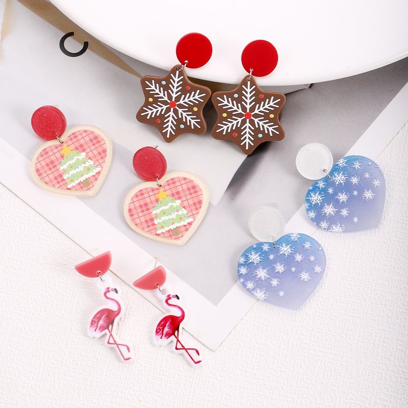 Fashion Heart Shape Snowflake Plastic Printing Women's Drop Earrings 1 Pair