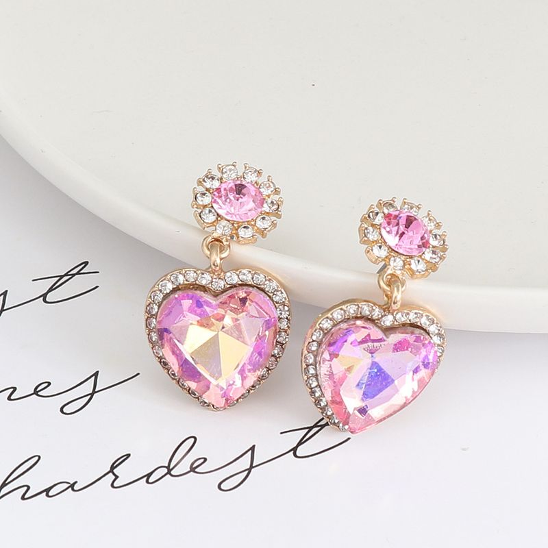 Elegant Round Heart Shape Alloy Rhinestone Women's Drop Earrings 1 Pair
