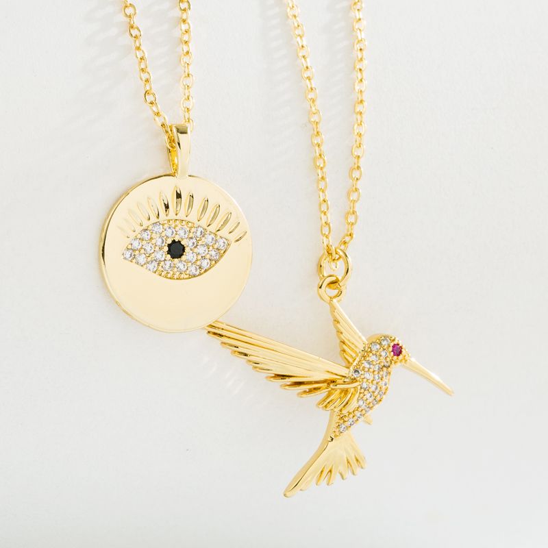 Fashion Devil's Eye Bird Copper Gold Plated Zircon Pendant Necklace 1 Piece