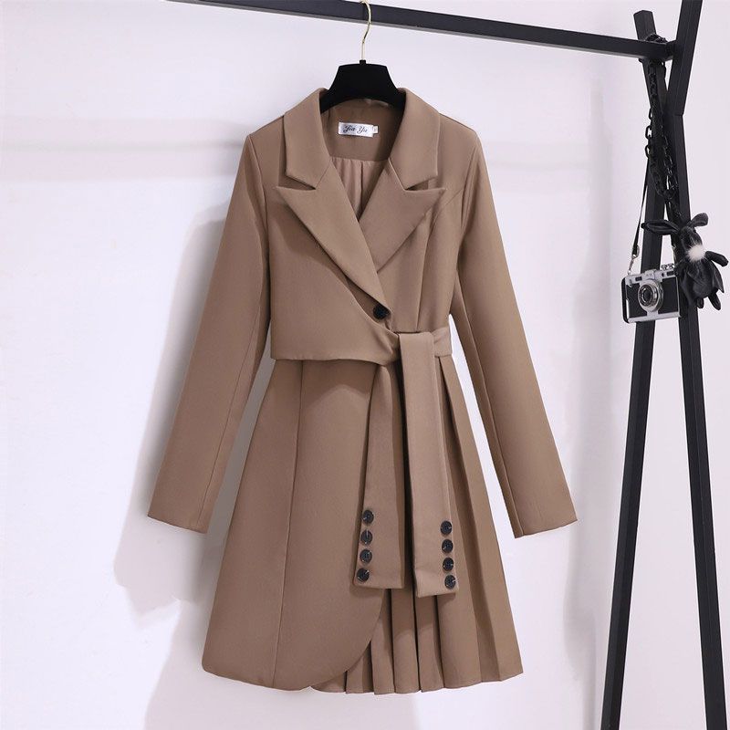 Women's Suit Skirt Fashion Turndown Button Long Sleeve Solid Color Knee-length Outdoor