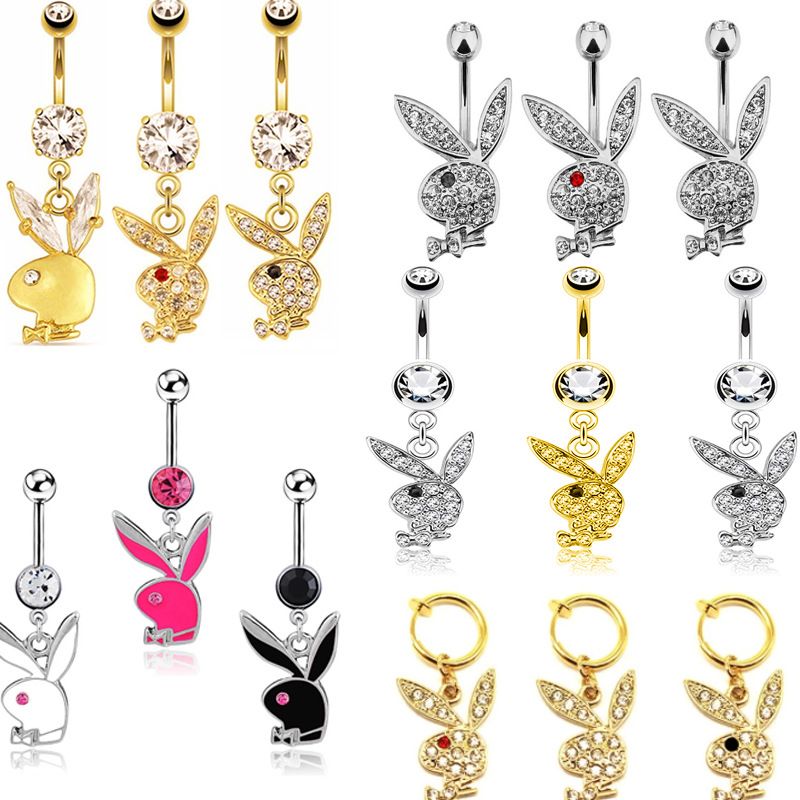 Simple Style Rabbit Stainless Steel Plating Inlay Artificial Gemstones Women's Belly Ring