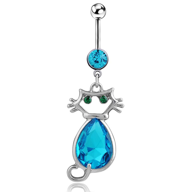 Simple Style Cat Stainless Steel Inlay Zircon Women's Belly Ring 1 Piece