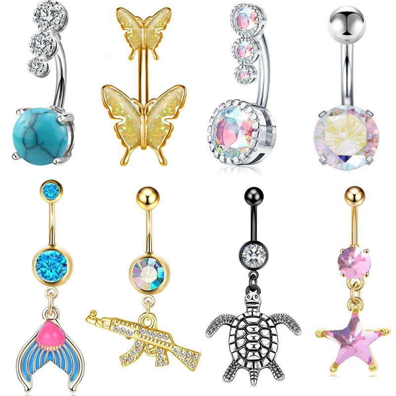 Fashion Butterfly Stainless Steel Plating Inlay Zircon Women's Belly Ring 1 Piece