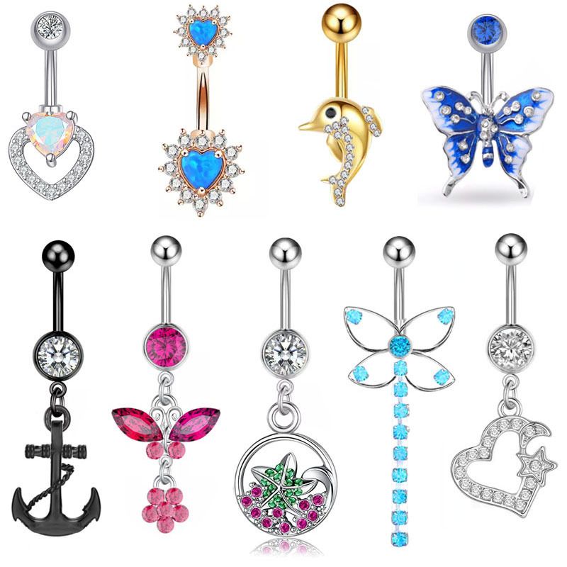 Fashion Heart Shape Butterfly Stainless Steel Plating Inlay Zircon Women's Belly Ring 1 Piece
