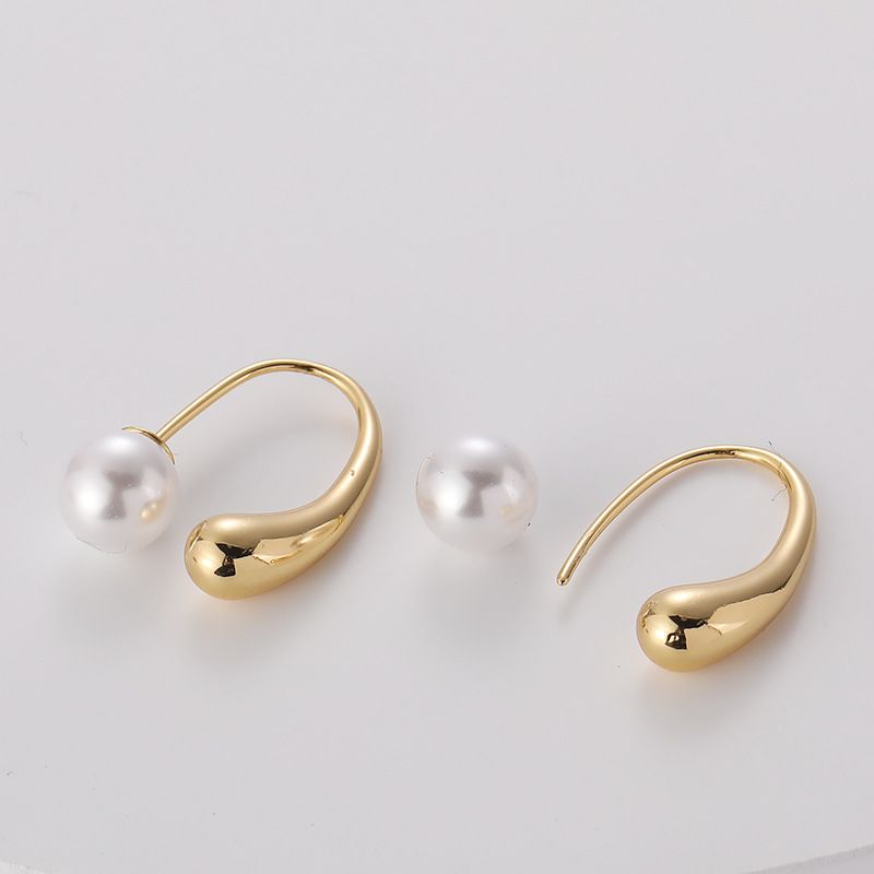 Fashion U Shape Brass Earrings Inlay Artificial Pearls Copper Earrings 1 Pair