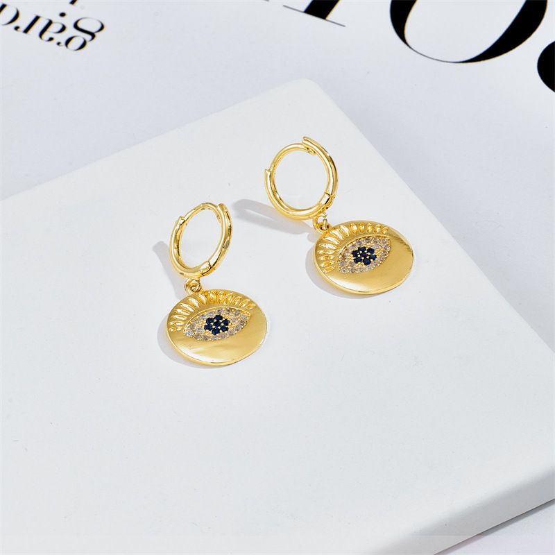 Retro Round Eye Copper Drop Earrings Inlay Zircon Copper Earrings 1 Pair