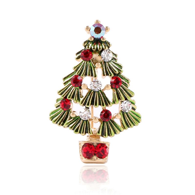 Fashion Christmas Tree Alloy Plating Hollow Out Inlay Rhinestones Women's Brooches