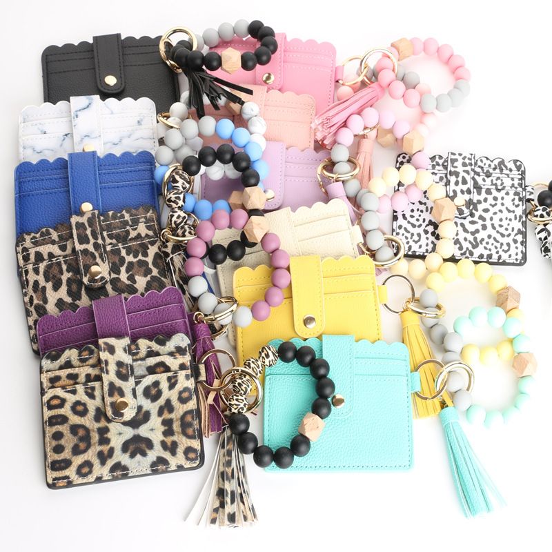 Fashion Solid Color Leopard Silica Gel Beaded Women's Bag Pendant Keychain 1 Piece