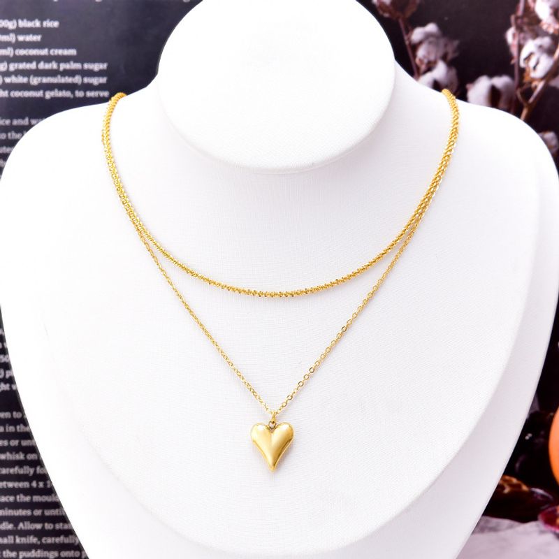 Fashion Heart Shape Titanium Steel Layered Necklaces Plating Stainless Steel Necklaces 1 Piece