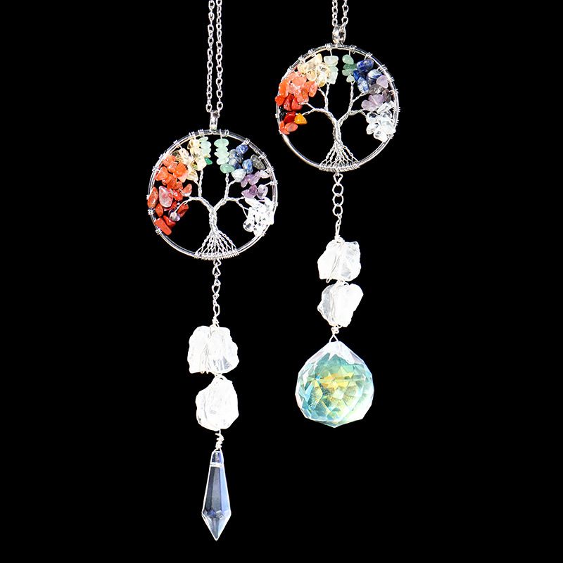 Cross-border Hot Selling Seven Colors Crystal Gravel Lucky Tree Pendant Sun Catcher Decoration Wind Chimes Crystal Lighting Gift