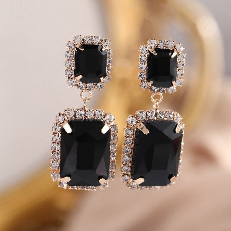 Retro Square Copper Zircon Drop Earrings 1 Pair