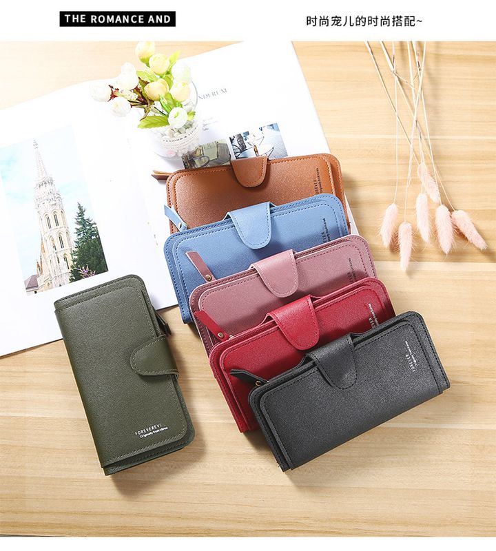 Women's Solid Color Pu Leather Metal Button Zipper Wallets