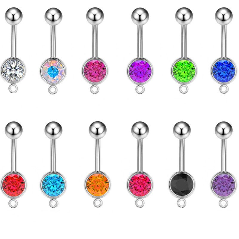 Fashion Round Stainless Steel Plating Inlay Rhinestones Women's Belly Ring 1 Piece