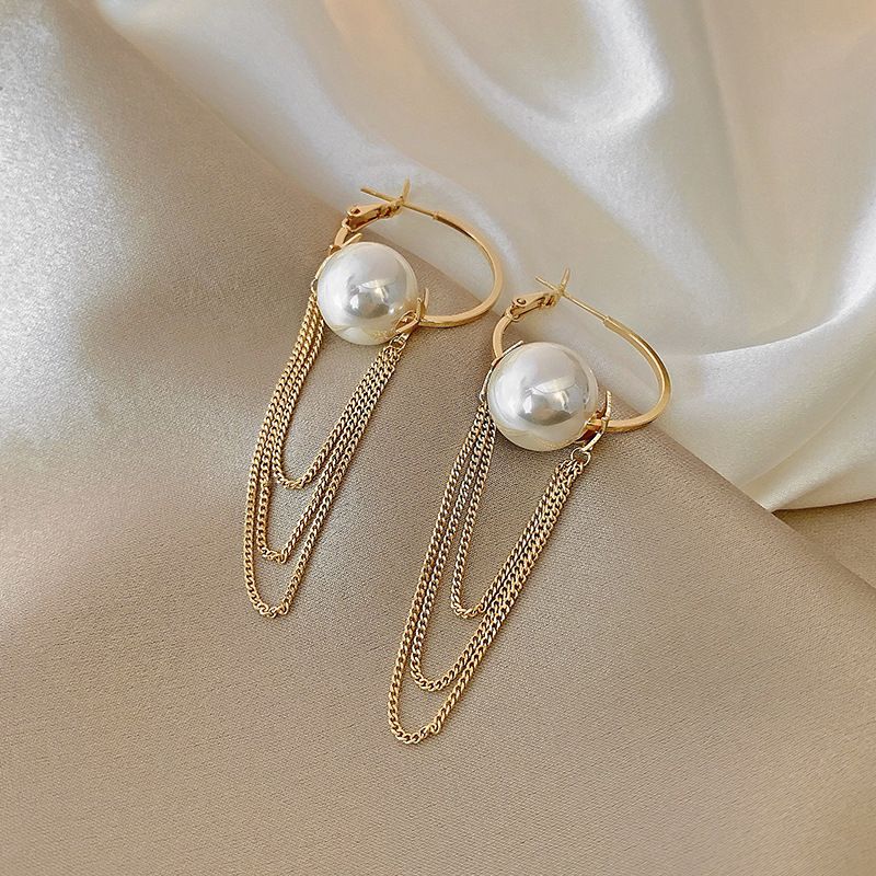 Rétro Gland Alliage Placage Perles Artificielles Femmes Boucles D'oreilles Pendantes 1 Paire
