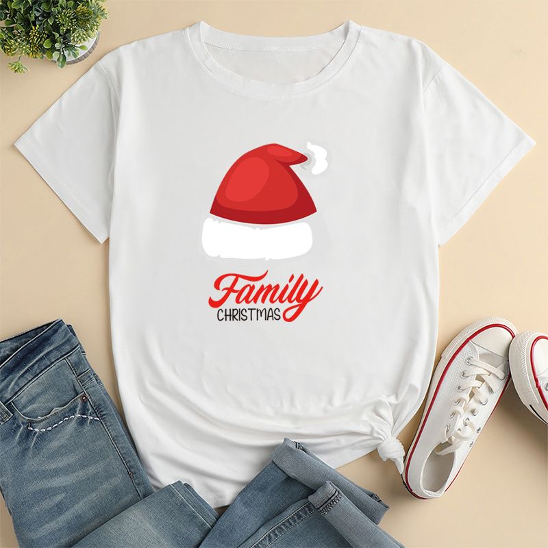Ethnischer Stil Weihnachtsmütze Polyester Rundhals Kurzarm Normale Ärmel Drucken T-shirt