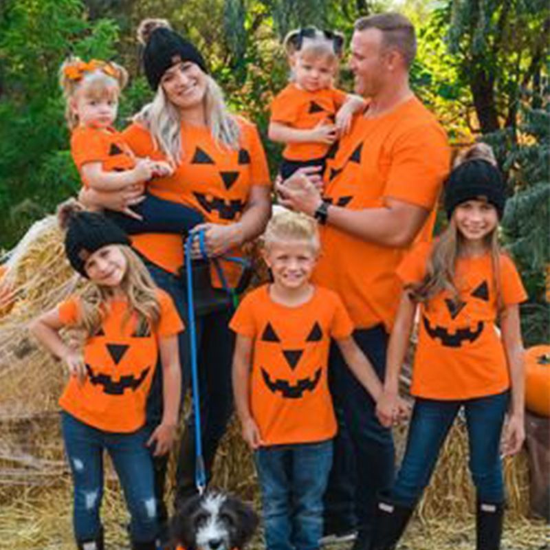 Casual Calabaza Algodón Camiseta De Manga Corta Trajes A Juego Para La Familia