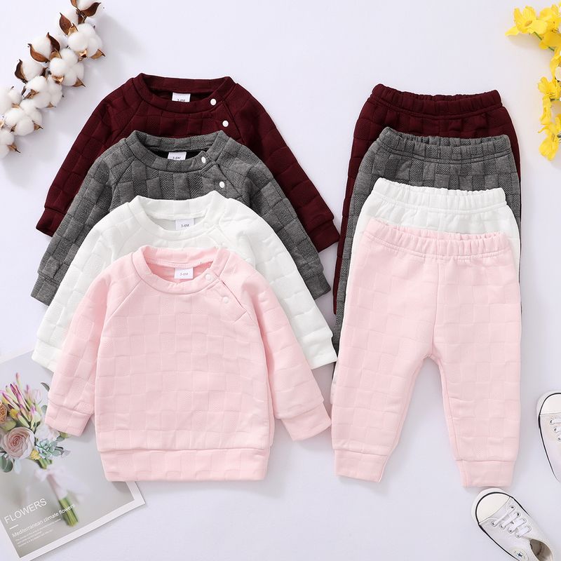 Simple Style Solid Color Cotton Girls Clothing Sets