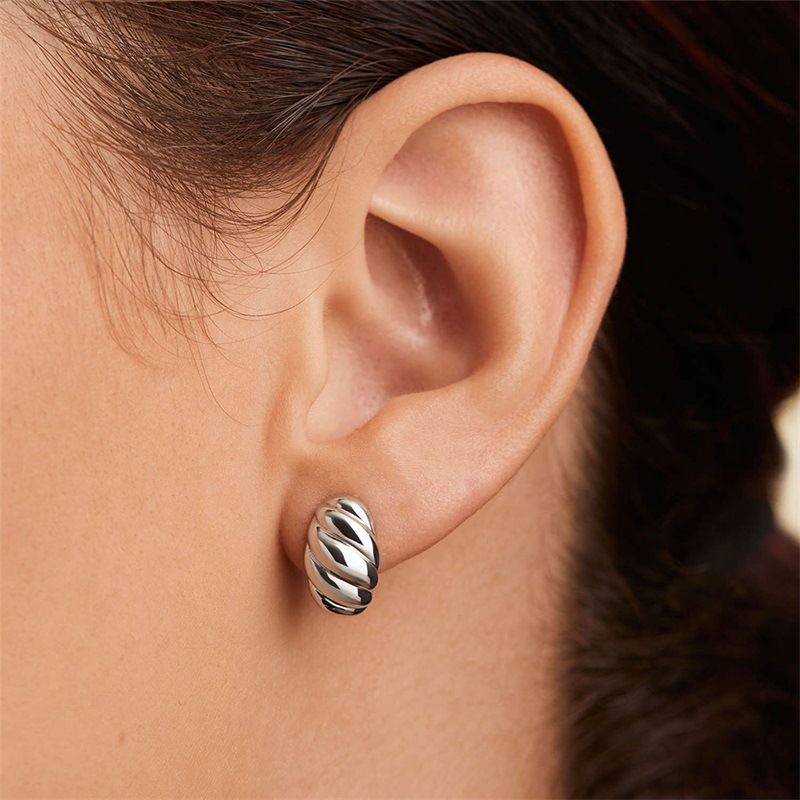 1 Paire Mode Forme C Placage Acier Inoxydable Boucles D'oreilles