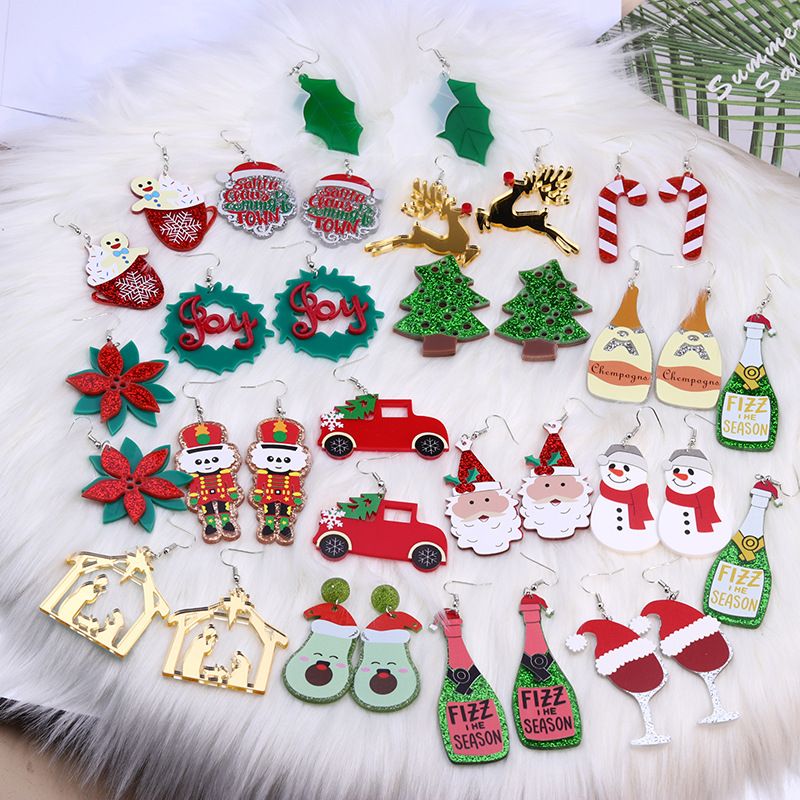 Fashion Christmas Tree Letter Snowflake Arylic Patchwork Women's Drop Earrings 1 Pair
