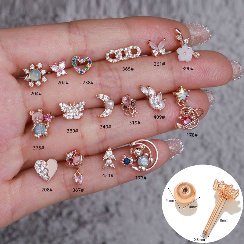 Mode Forme De Cœur Laiton Placage Zircon Boucles D'oreilles 1 Pièce