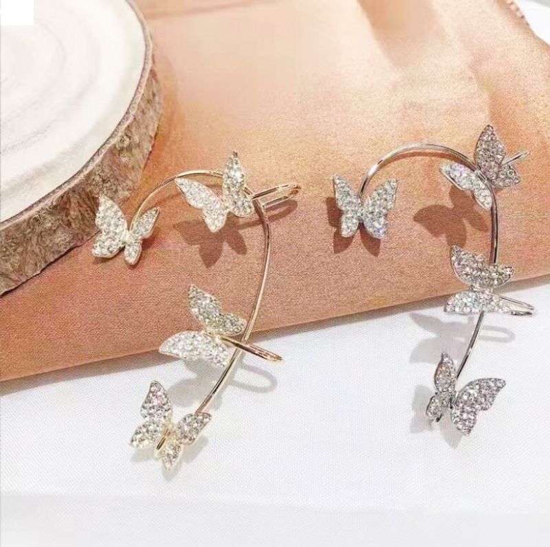 Joyería Al Por Mayor Moda Mariposa Aleación Diamantes De Imitación Artificiales Embutido Pinzas Para Las Orejas