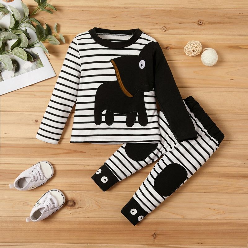 Casual Stripe Elephant Cotton Blend Boys Clothing Sets