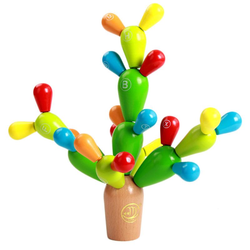 New Wooden Insertion Letters Cactus Palm Child Education Simulation Toys