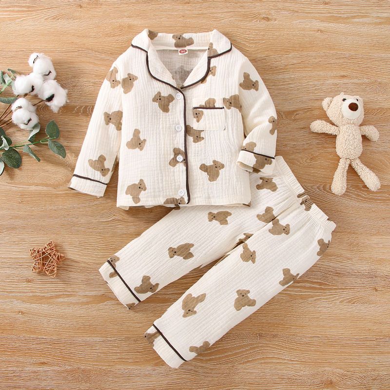 Cute Bear Printing 100% Cotton Boys Clothing Sets
