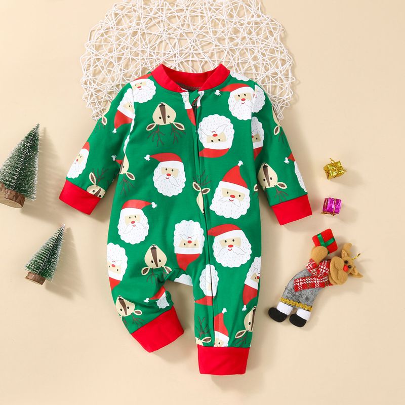 Christmas Fashion Santa Claus Printing Cotton Blend Baby Rompers