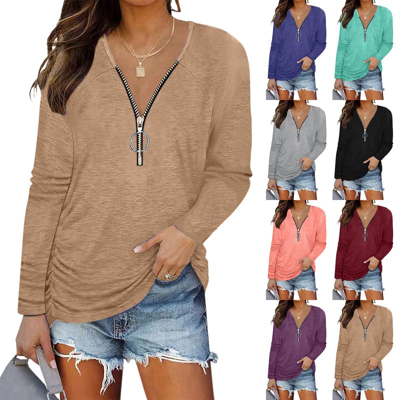 Women's T-shirt Long Sleeve T-shirts Fashion Solid Color
