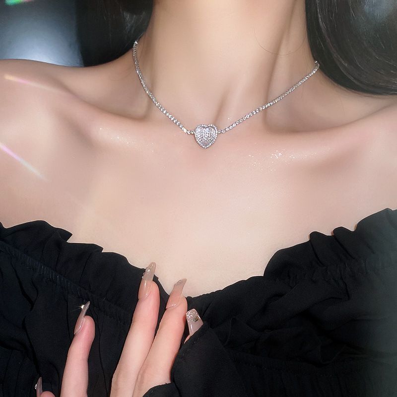 Shiny Heart Shape Copper Inlay Zircon Necklace 1 Piece