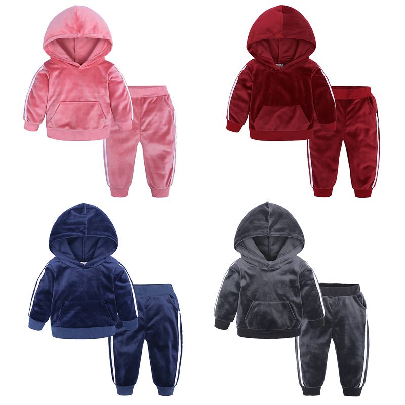 Sports Stripe Velvet Polyester Boys Clothing Sets