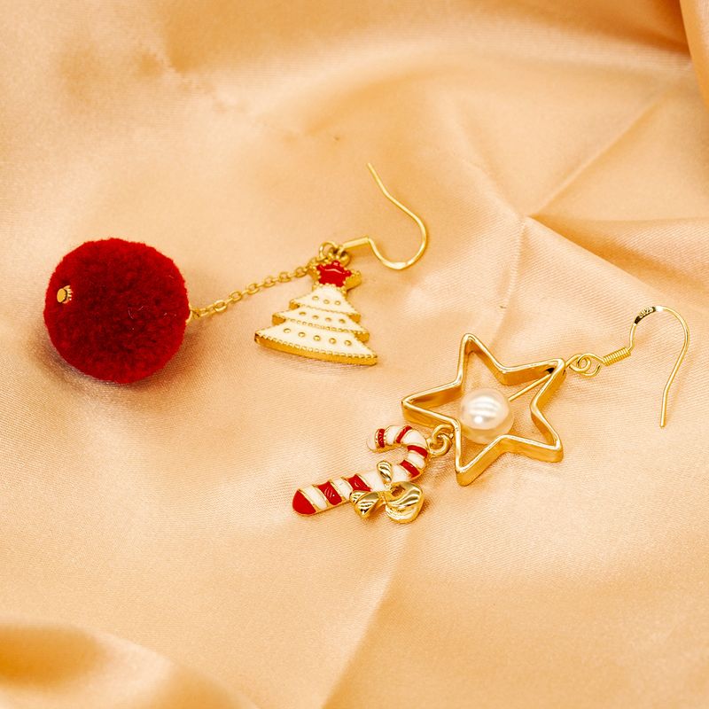 Süß Pentagramm Weihnachtsbaum Legierung Asymmetrisch Perle Frau Tropfenohrringe 1 Paar