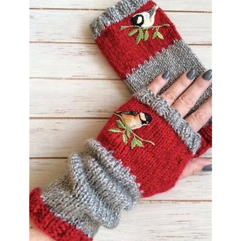 Women's Fashion Bird Knitted Fabric Gloves