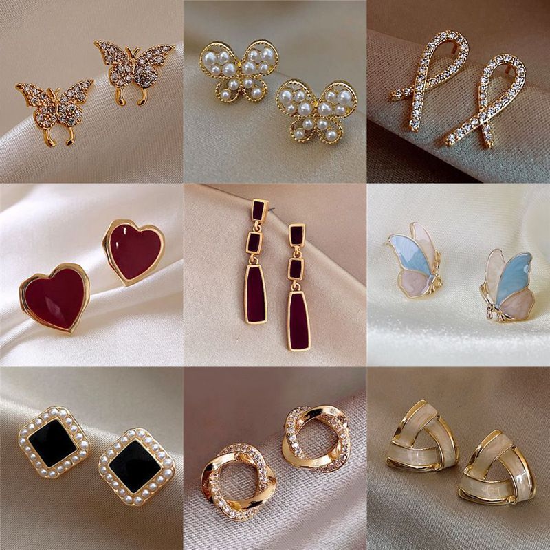 Simple Style Geometric Rhinestone Artificial Gemstones Earrings 1 Pair