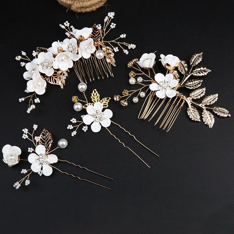 Retro Flower Alloy Handmade Artificial Pearls Hair Combs