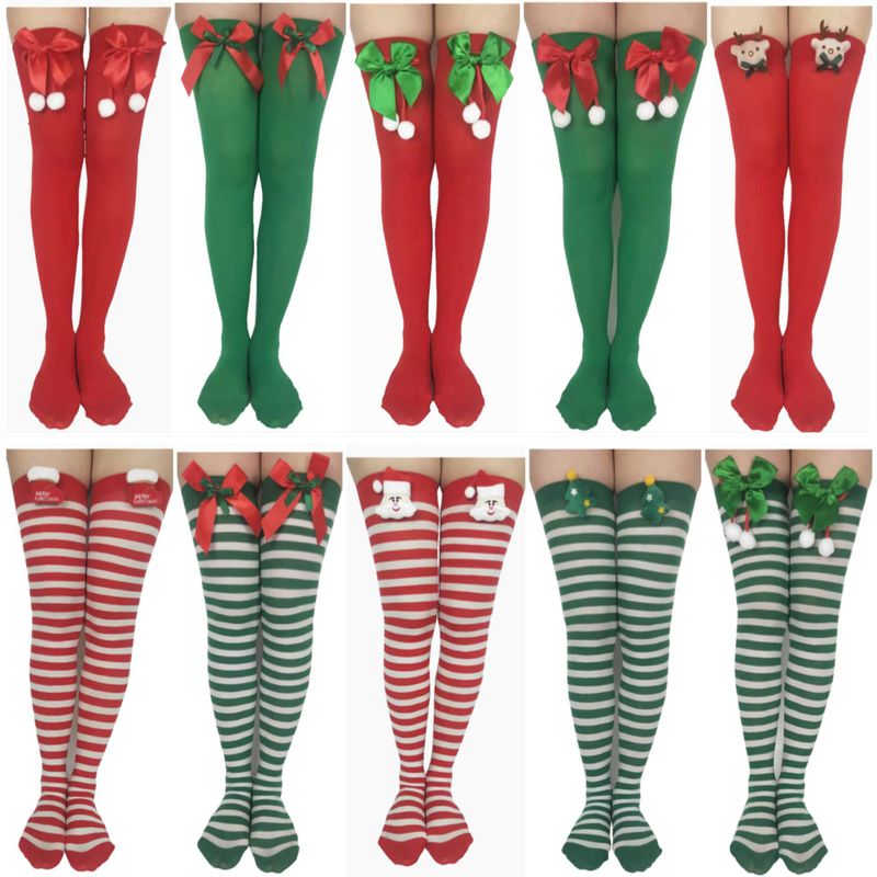 Women's Sweet Stripe Solid Color Polyester Rib-knit Over The Knee Socks 2 Pieces