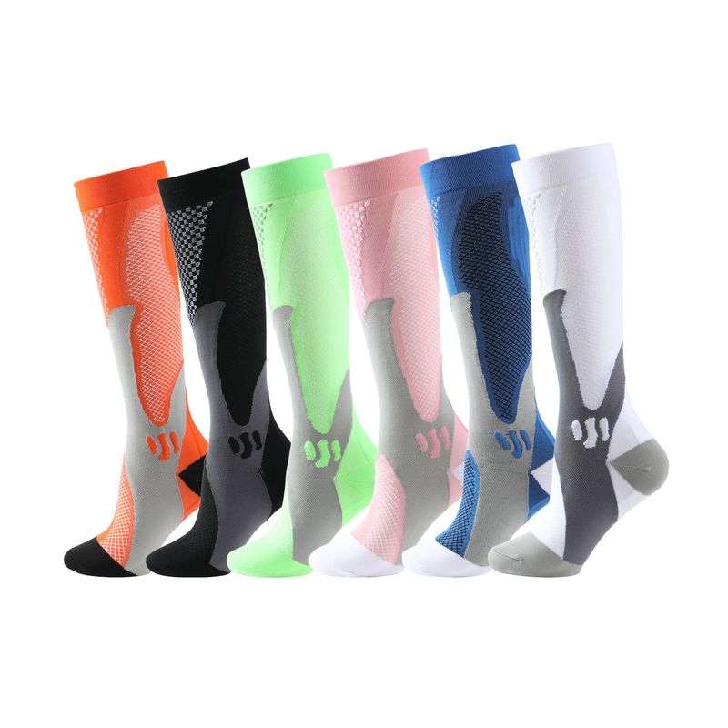 Unisex Sports Color Block Nylon Over The Knee Socks 2 Pieces