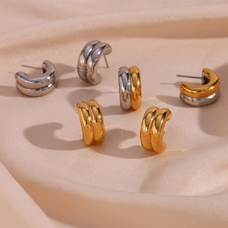 1 Paar Mode C-form Überzug Rostfreier Stahl Vergoldet Vergoldet Ohrringe