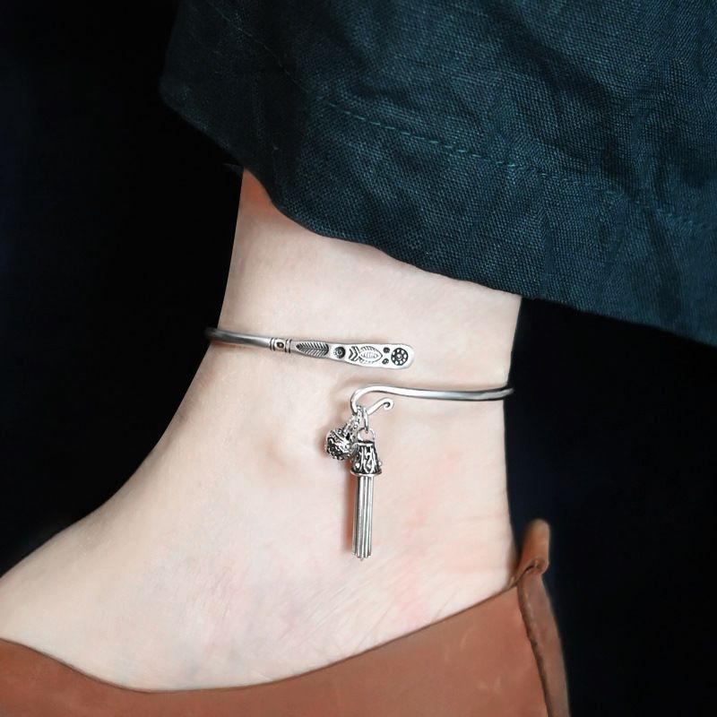 Simple Style Monogram Sterling Silver Tassel Women's Anklet