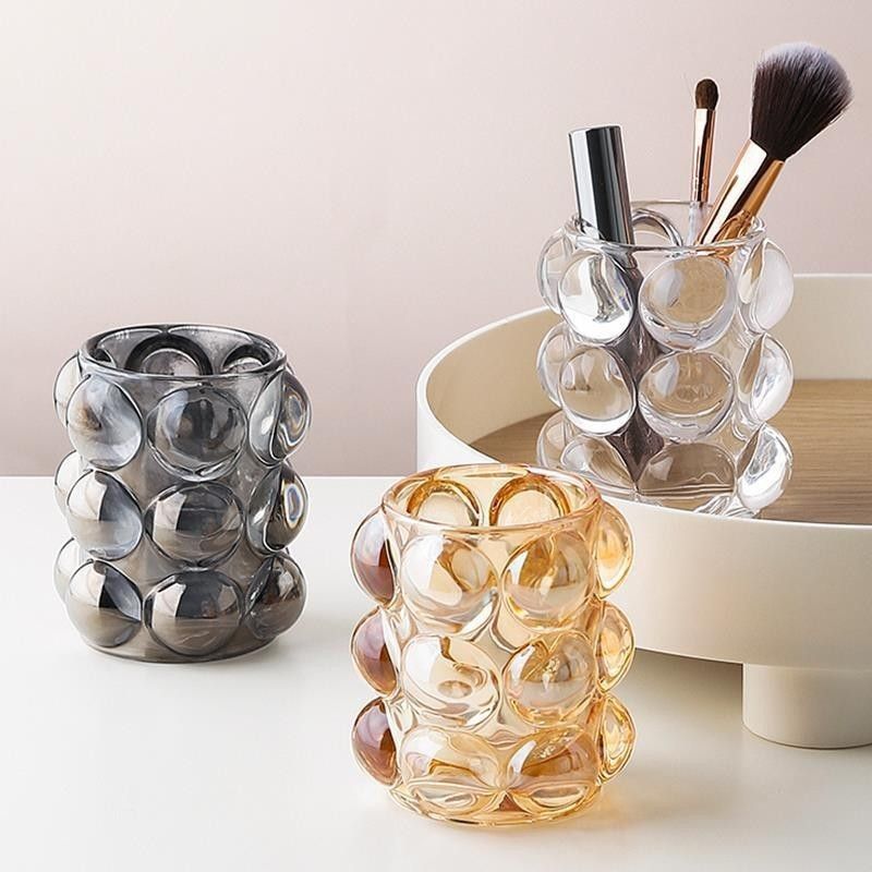 Cubo De Cepillo De Maquillaje Simple De Almacenamiento Nórdico De Vidrio Transparente Para Crear Decoración De Cristal