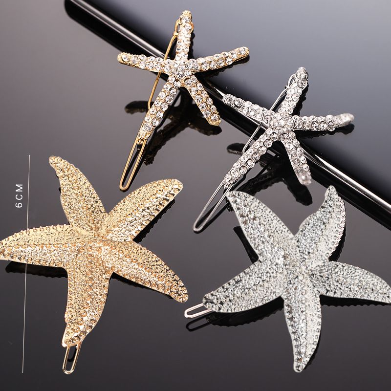 Fashion Starfish Metal Inlay Rhinestones Hair Clip 1 Piece