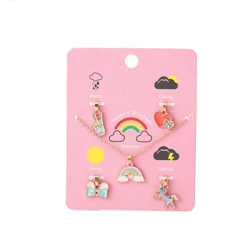 Süß Regenbogen Legierung Emaille Mädchen Halskette Mit Anhänger
