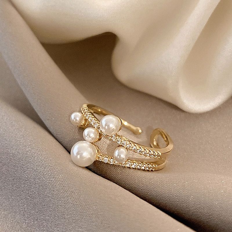 Elegant Geometrisch Kupfer Inlay Künstliche Perlen Ringe